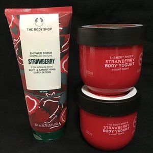 The Body Shop Strawberry shower scrub + 2 Strawberry body yogurts